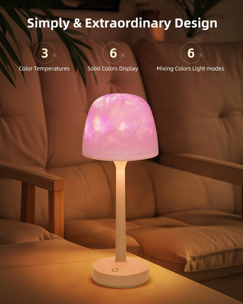 Ocean Wave Cordless Projector Light, RGB Color Changing Table Lamp, Portable Battery Night Light LED Aurora Projector with Remote Control for Bedroom Living Room Game Party Atmosphere Lights