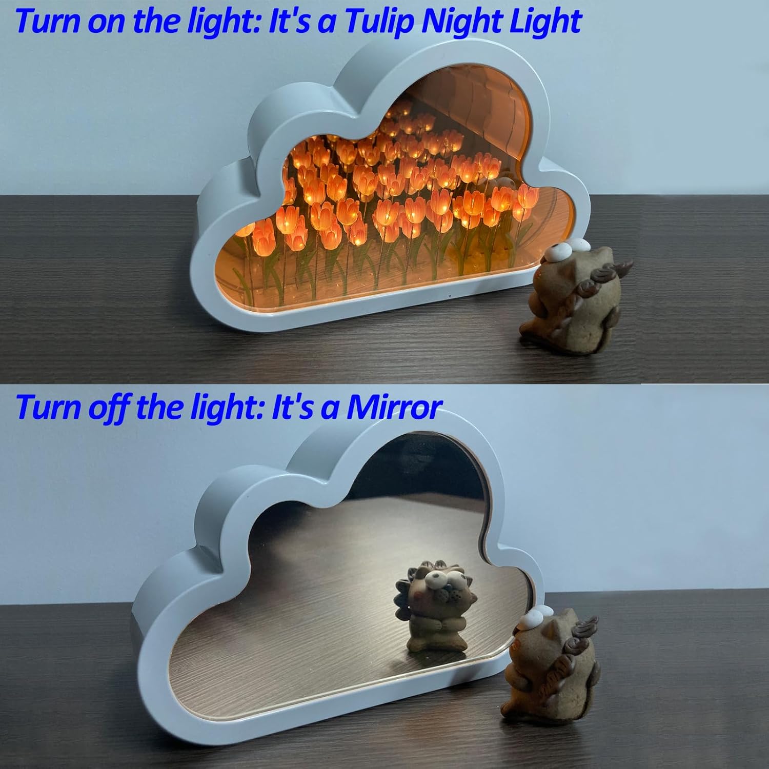 Cloud Tulip Mirror Night Light, Simulation Flower Bedroom Cloud Tulip Table