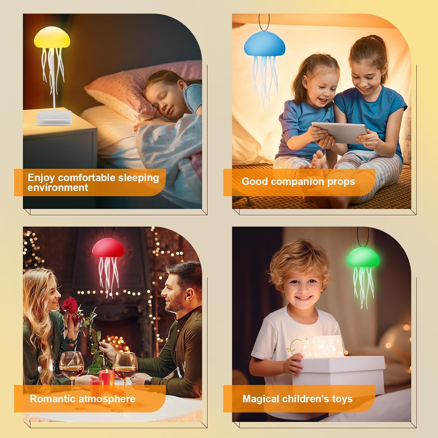 Rottipe Voice-Controlled Jellyfish Lamp with Dancing Legs - RGB Gradient Touch Sensor Table Lamp, Rechargeable & Ideal for Bedside & Christmas Gifts (Includes Hanging Option + Base)