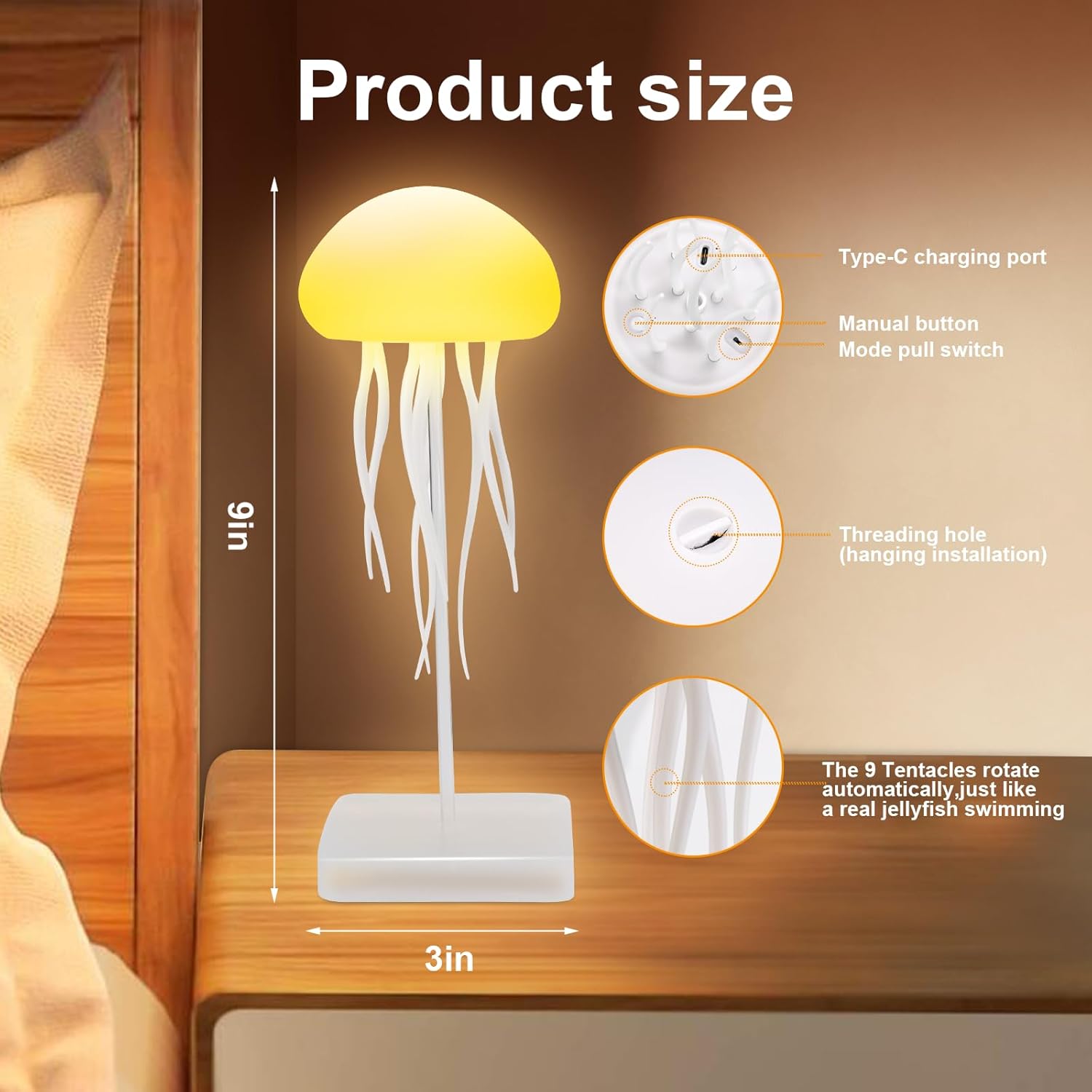 Rottipe Voice-Controlled Jellyfish Lamp with Dancing Legs - RGB Gradient Touch Sensor Table Lamp, Rechargeable & Ideal for Bedside & Christmas Gifts (Includes Hanging Option + Base)
