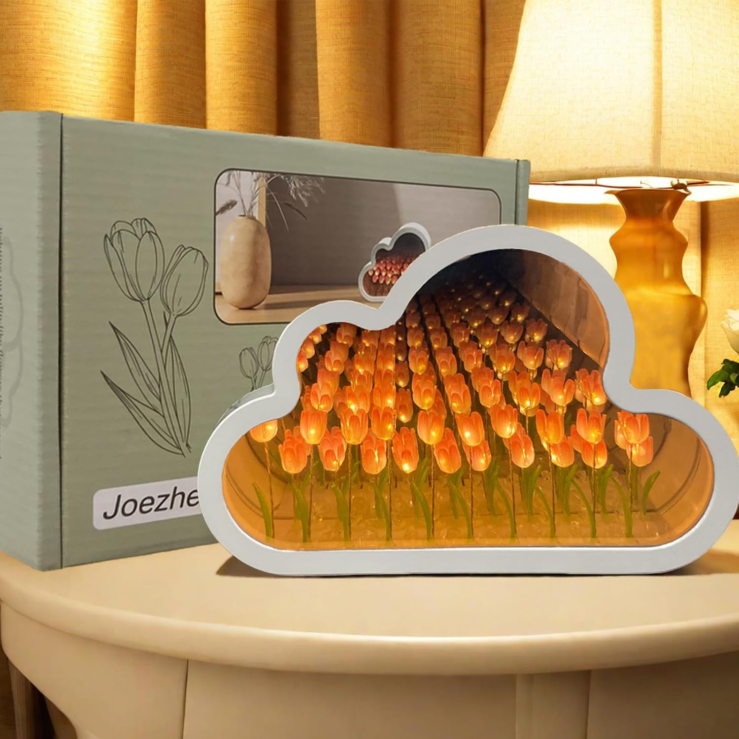 Cloud Tulip Mirror Night Light, Simulation Flower Bedroom Cloud Tulip Table
