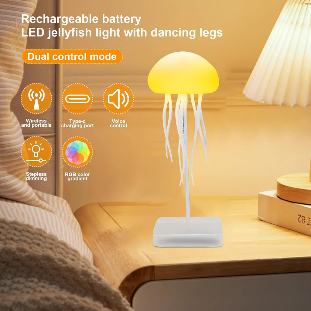 Rottipe Voice-Controlled Jellyfish Lamp with Dancing Legs - RGB Gradient Touch Sensor Table Lamp, Rechargeable & Ideal for Bedside & Christmas Gifts (Includes Hanging Option + Base)