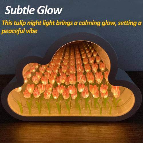 Cloud Tulip Mirror Night Light, Simulation Flower Bedroom Cloud Tulip Table