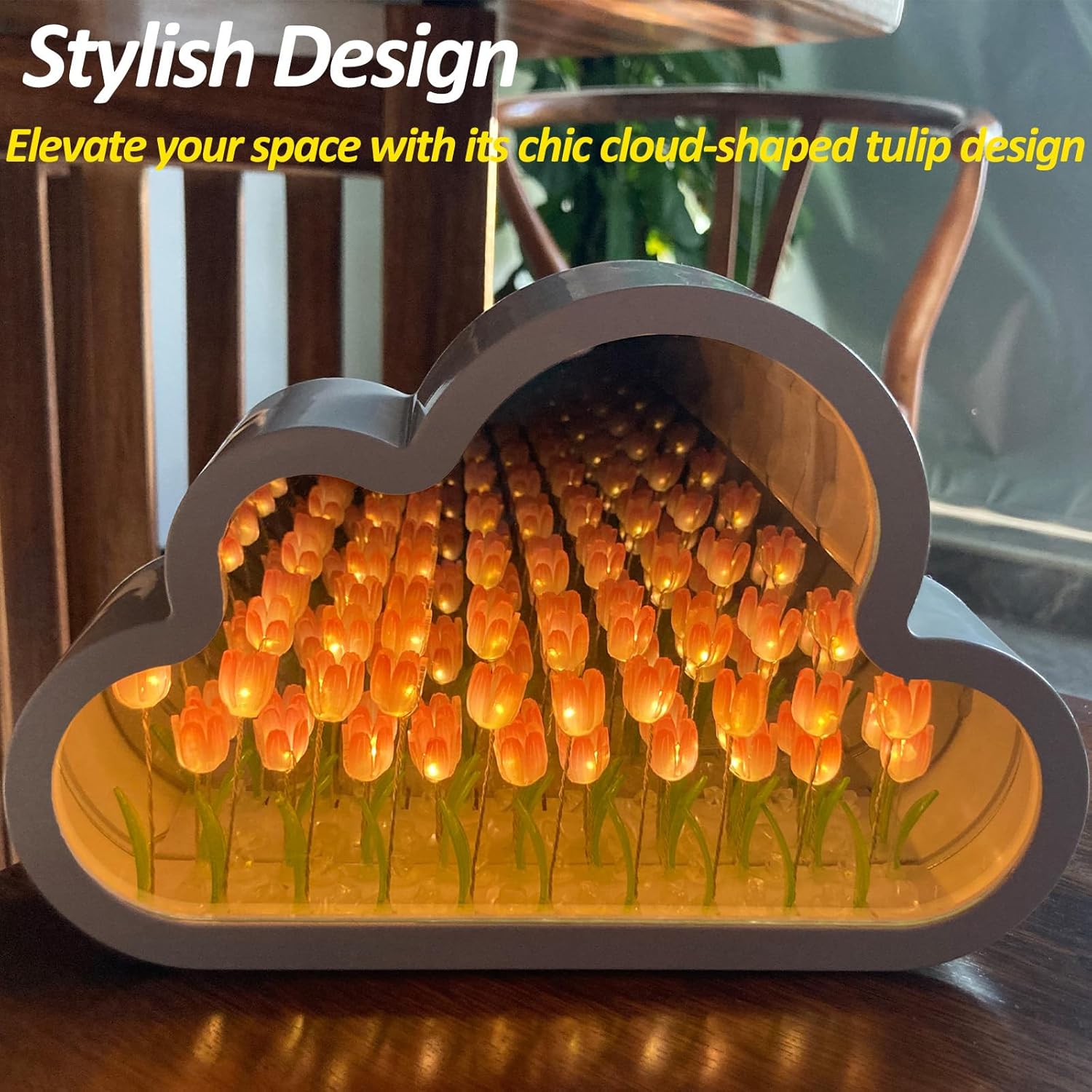 Cloud Tulip Mirror Night Light, Simulation Flower Bedroom Cloud Tulip Table